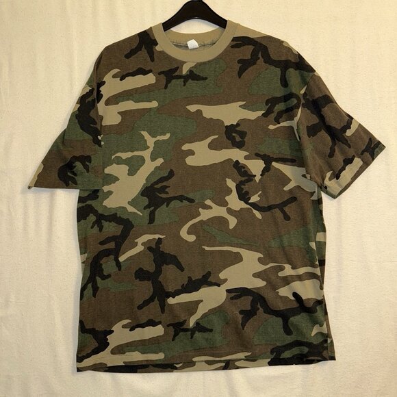 Vtg 80s Rare Woodland Camo Made In USA Single Stitch Pocket T Shirt Men’s Medium - Picture 1 of 9